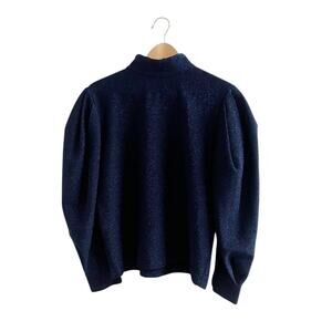 PatBO Womens Highneck Dolman Long Puff Sleeve Lurex Top Metallic Blue Size Small